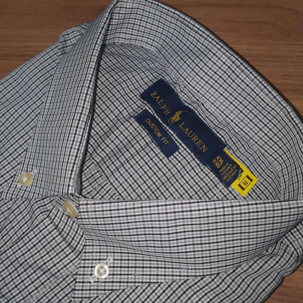 Camisa Ralph Lauren Masculina Micro Xadrez Listras Preta Pony Roxo