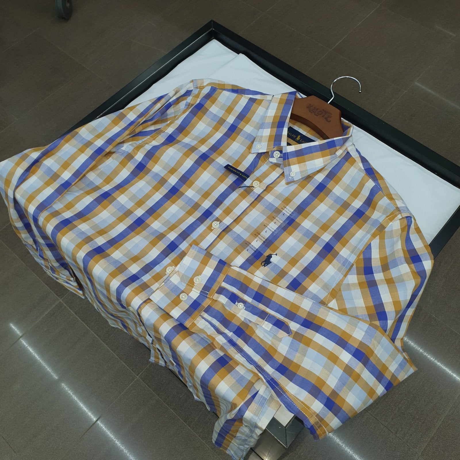 Camisa Ralph Lauren Masculina Xadrez Caramelo Pony Marinho