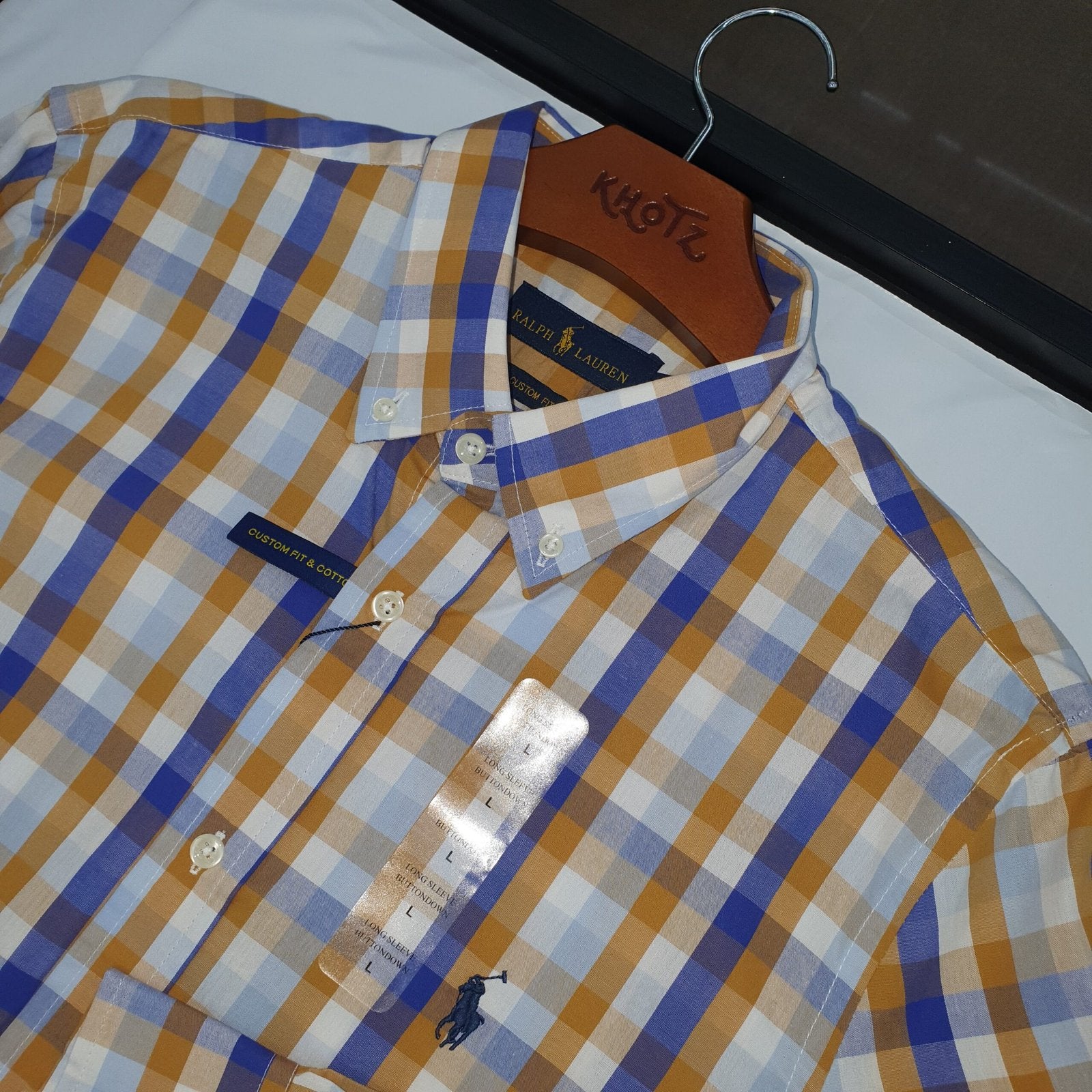 Camisa Ralph Lauren Masculina Xadrez Caramelo Pony Marinho