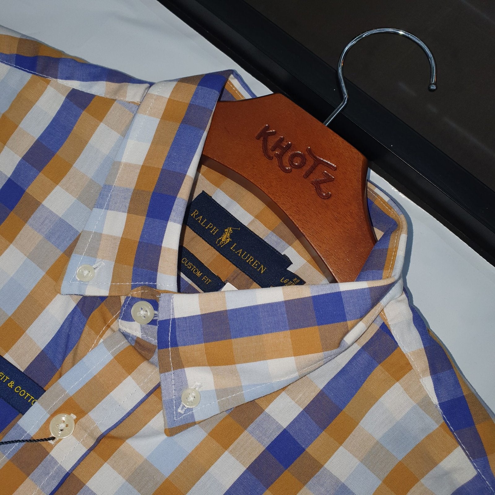 Camisa Ralph Lauren Masculina Xadrez Caramelo Pony Marinho