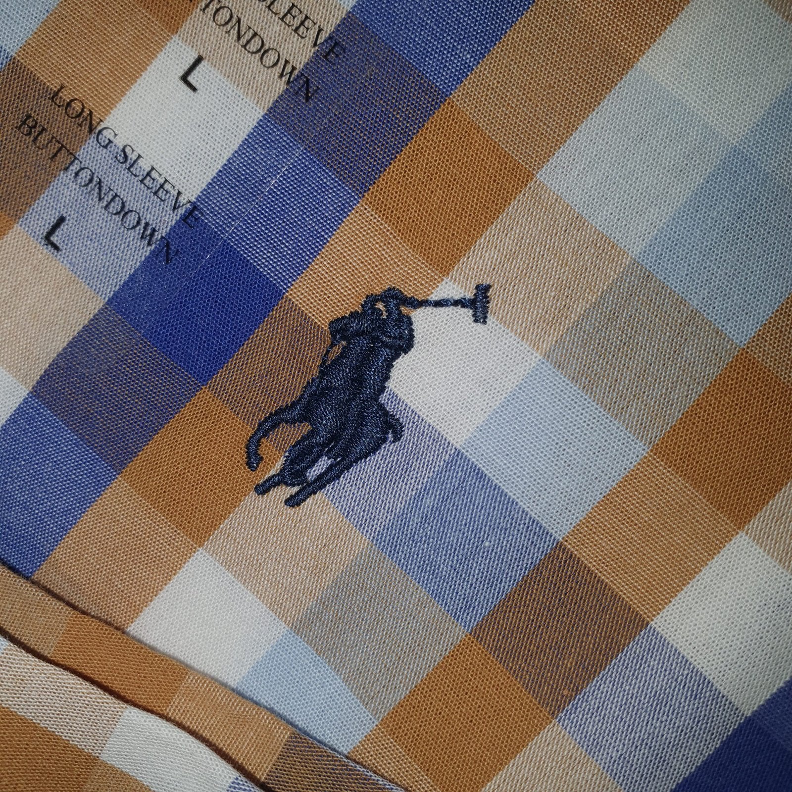 Camisa Ralph Lauren Masculina Xadrez Caramelo Pony Marinho