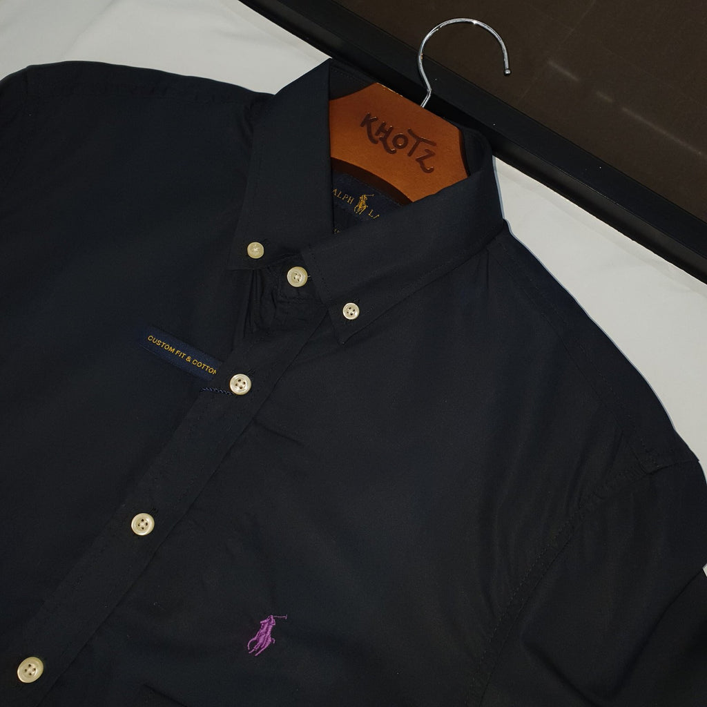 Camisa Ralph Lauren Masculina Algodão Seco Preta Pony Roxo
