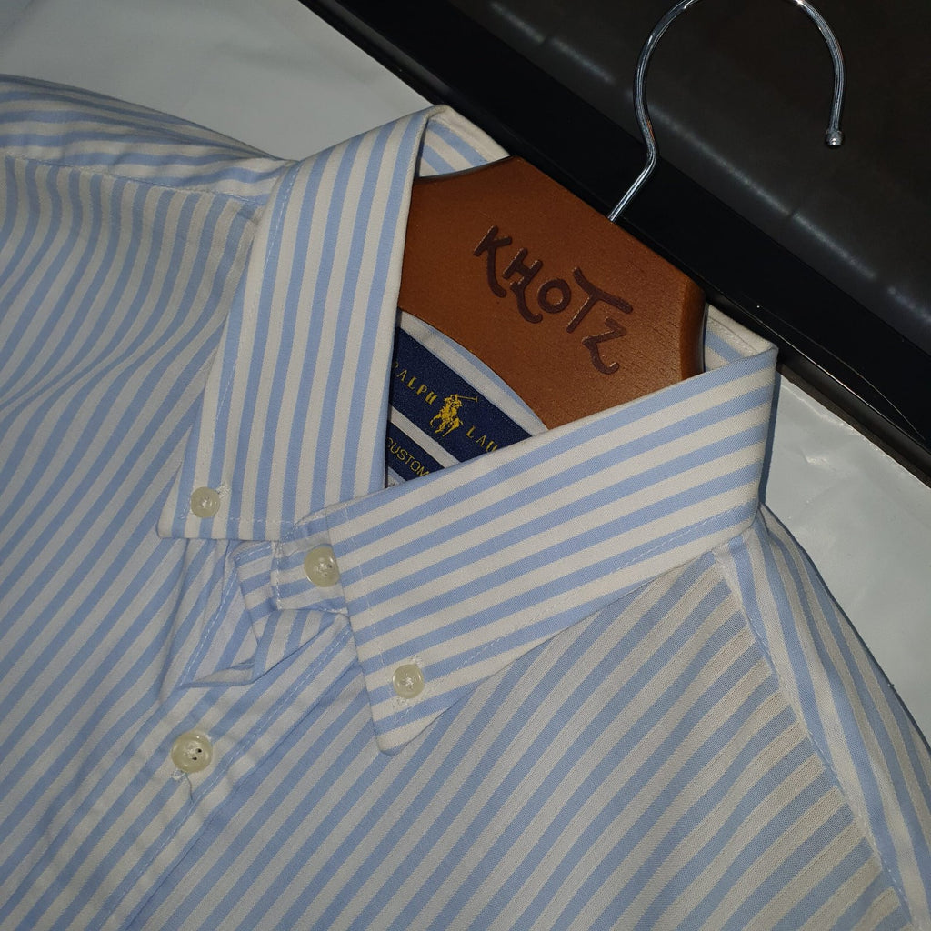 Camisa Ralph Lauren Masculina Azul Bebê Listras Americana Pony Laranja