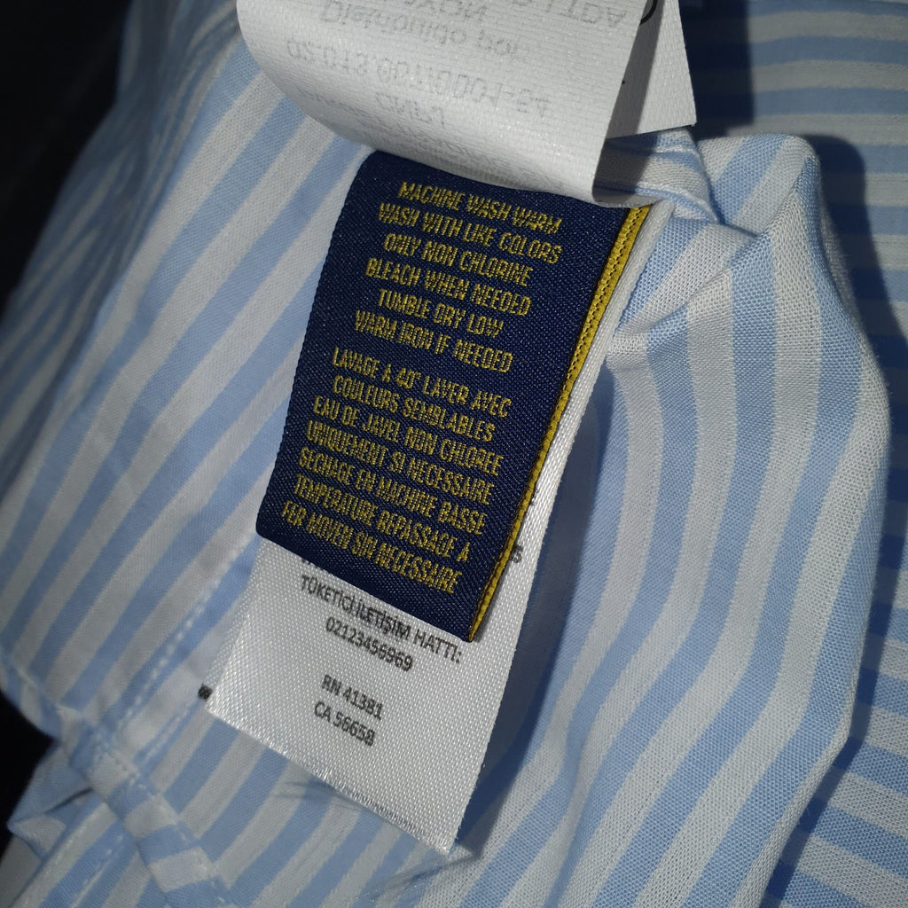 Camisa Ralph Lauren Masculina Azul Bebê Listras Americana Pony Laranja