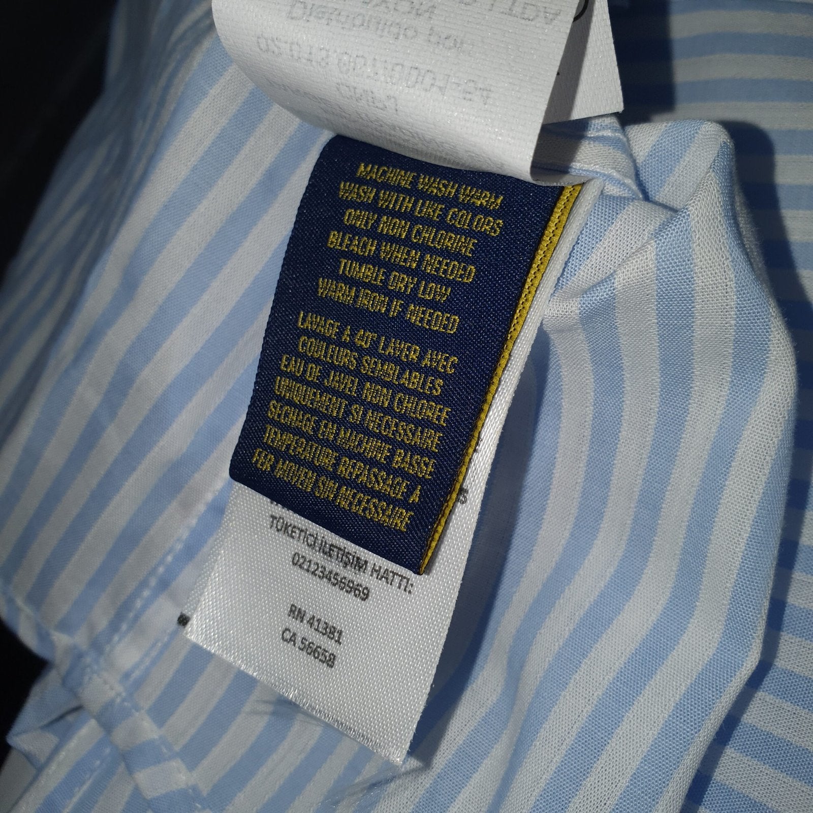 Camisa Ralph Lauren Masculina Azul Bebê Listras Americana Pony Laranja