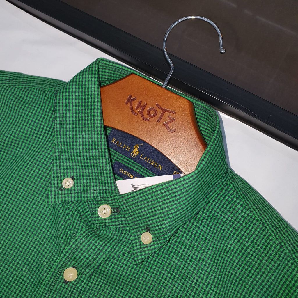 Camisa Ralph Lauren Masculina Micro Xadrez Verde Esmeralda Pony Laranja