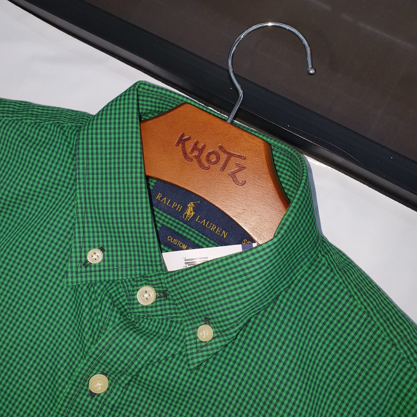 Camisa Ralph Lauren Masculina Micro Xadrez Verde Esmeralda Pony Laranja