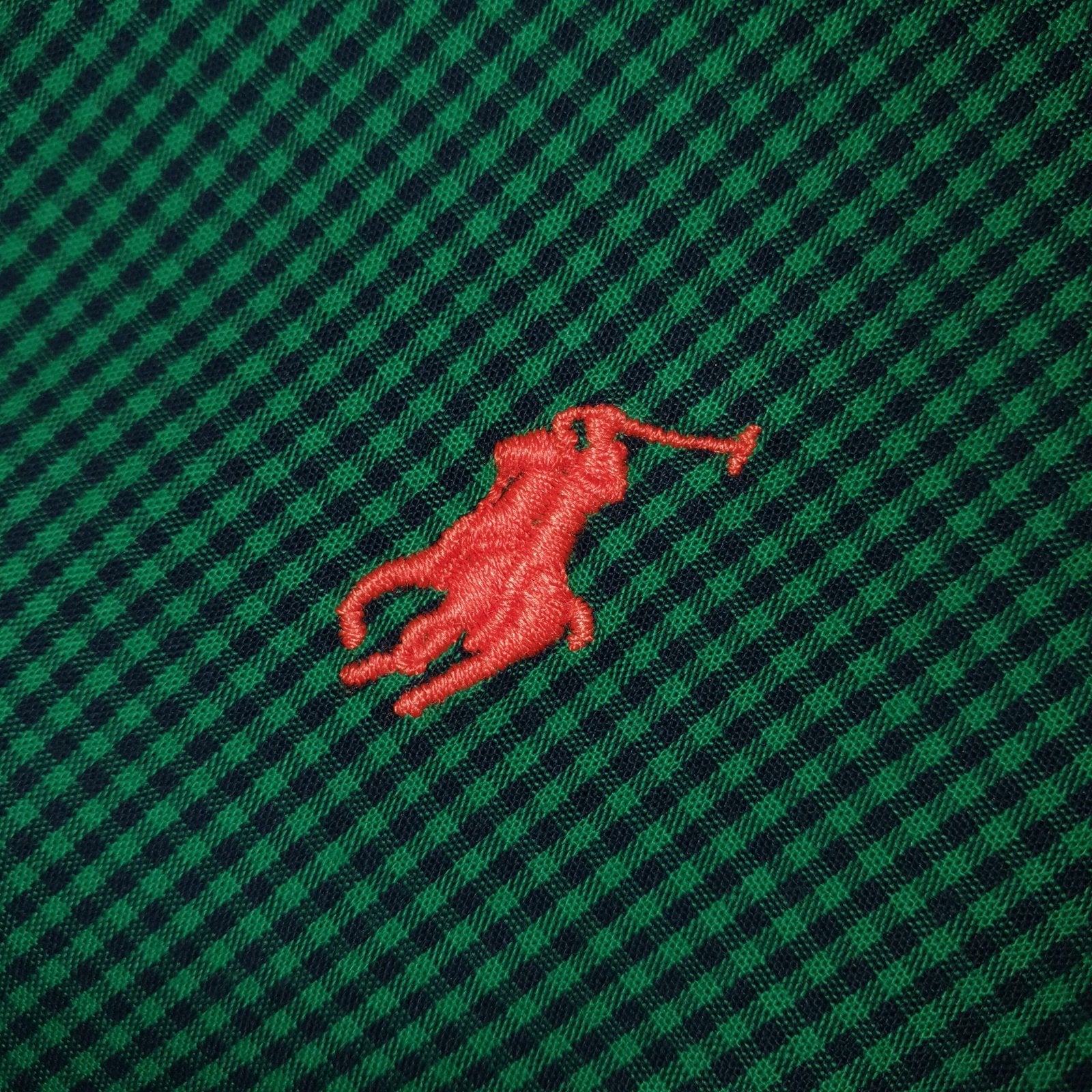 Camisa Ralph Lauren Masculina Micro Xadrez Verde Esmeralda Pony Laranja