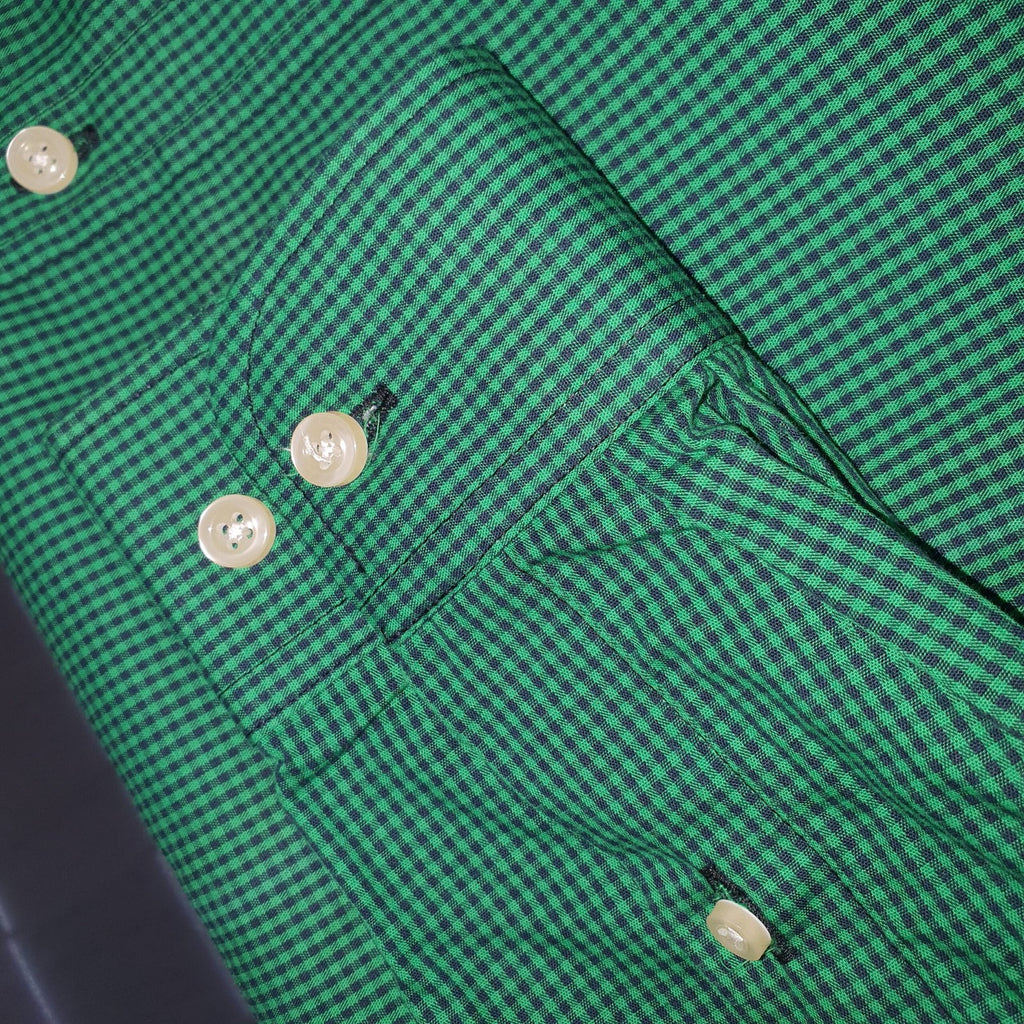 Camisa Ralph Lauren Masculina Micro Xadrez Verde Esmeralda Pony Laranja