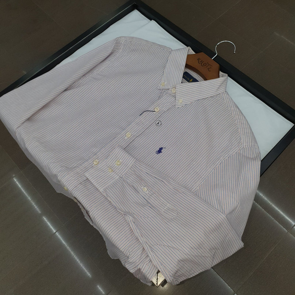 Camisa Ralph Lauren Masculina Listras Europeia Pony Azul