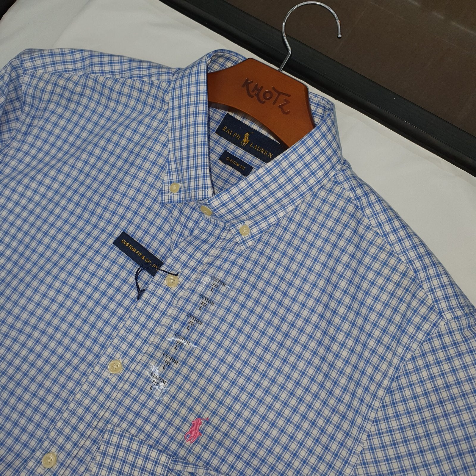Camisa Ralph Lauren Masculina Xadrez Azul Oceano Pony Rosa