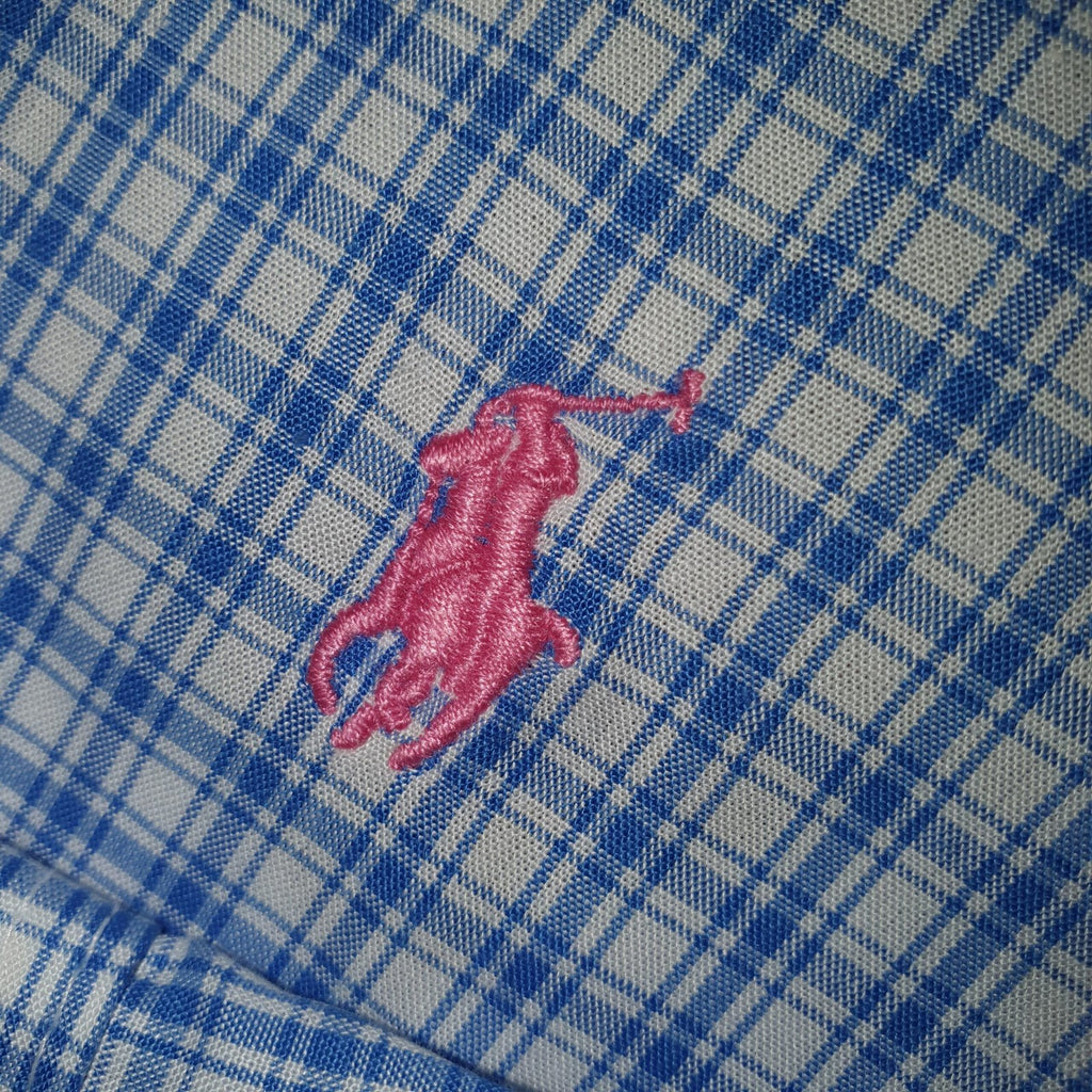 Camisa Ralph Lauren Masculina Xadrez Azul Oceano Pony Rosa