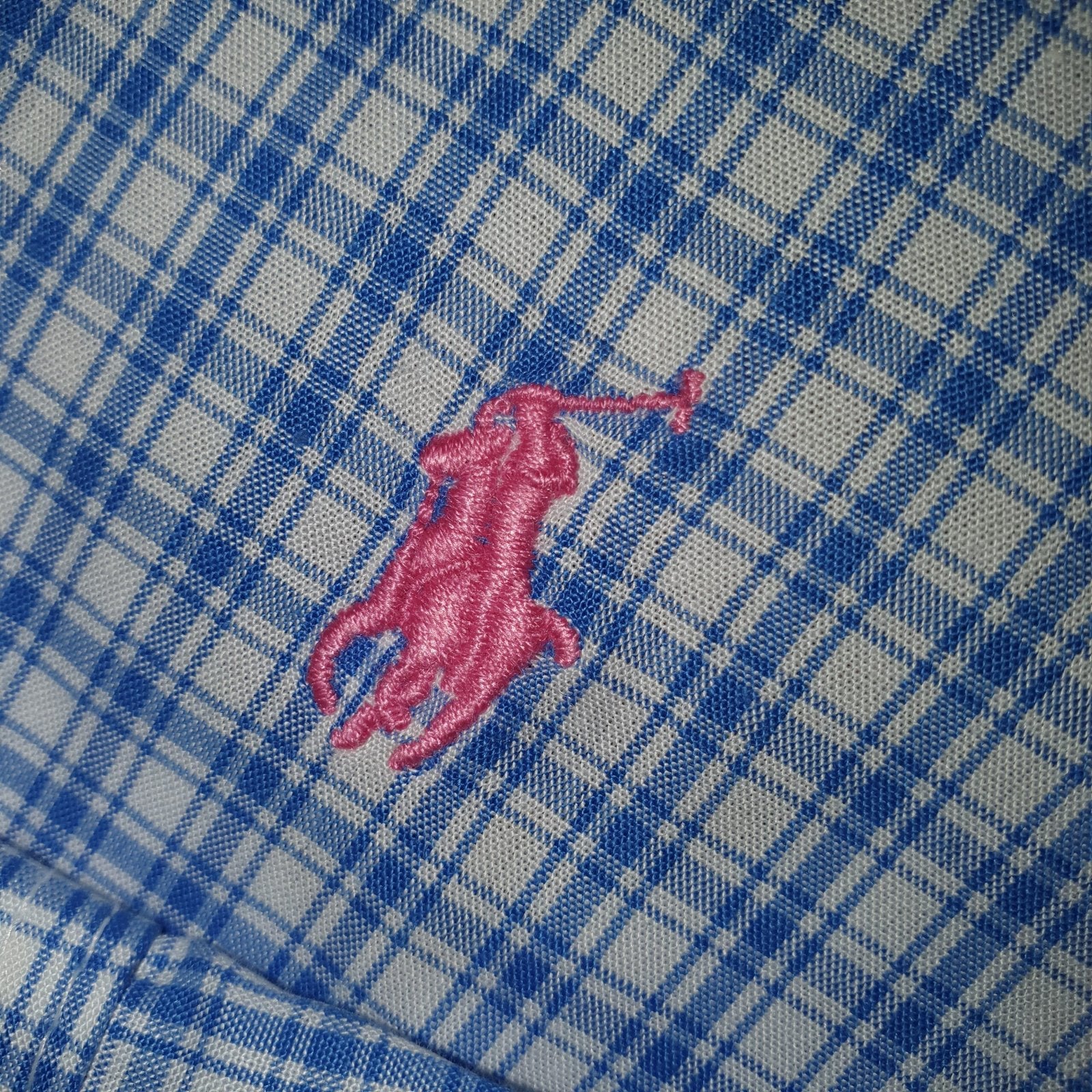 Camisa Ralph Lauren Masculina Xadrez Azul Oceano Pony Rosa