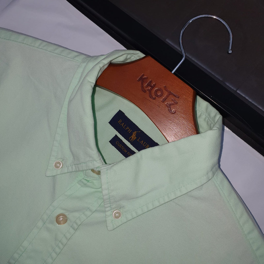 Camisa Ralph Lauren Masculina Oxford Sarjeada Verde Água Pony Laranja