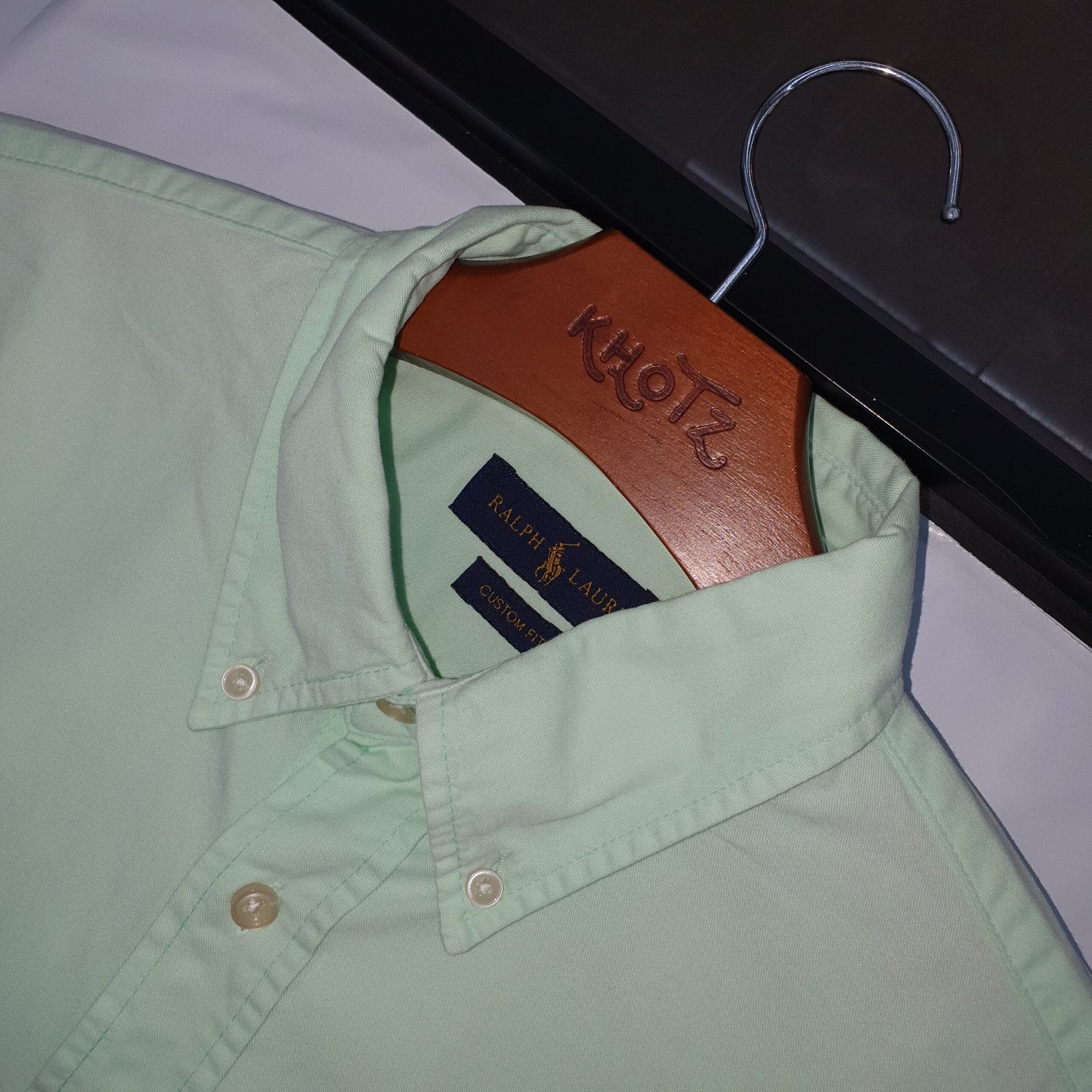 Camisa Ralph Lauren Masculina Oxford Sarjeada Verde Água Pony Laranja