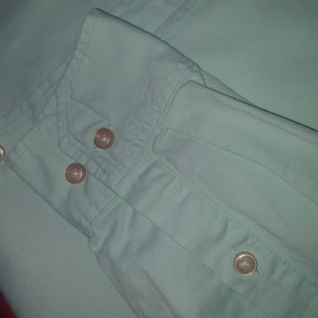 Camisa Ralph Lauren Masculina Oxford Sarjeada Verde Água Pony Laranja