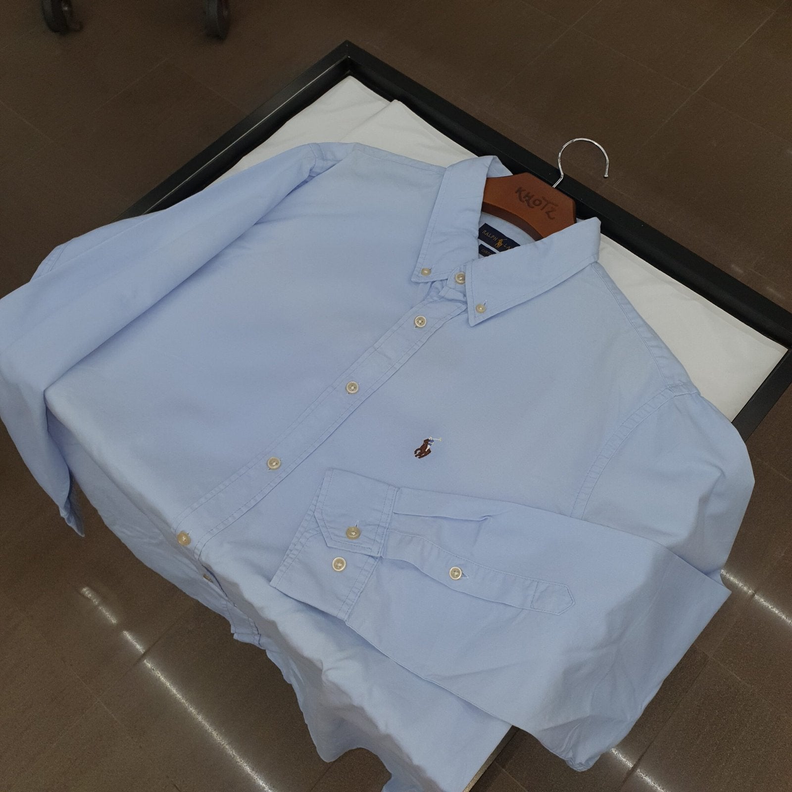 Camisa Ralph Lauren Masculina Oxford Sarjeada Azul Bebê Pony Colorido