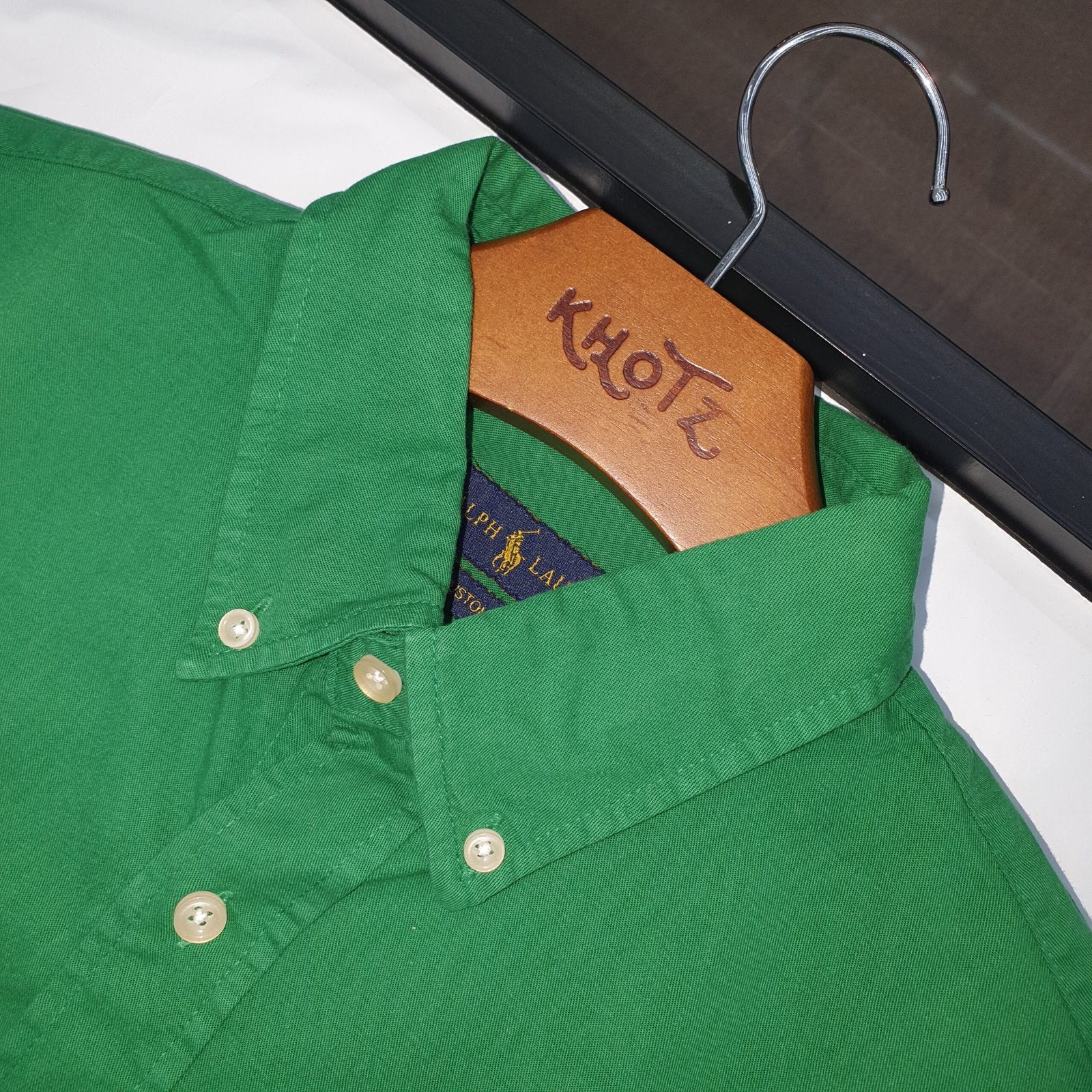 Camisa Ralph Lauren Masculina Oxford Sarjeada Verde Esmeralda Pony Laranja
