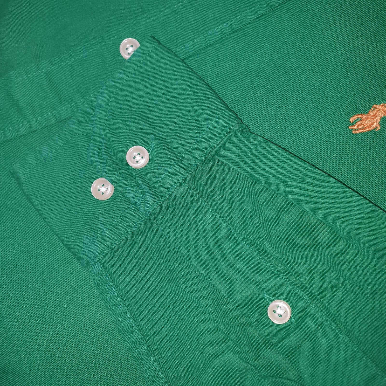Camisa Ralph Lauren Masculina Oxford Sarjeada Verde Esmeralda Pony Laranja