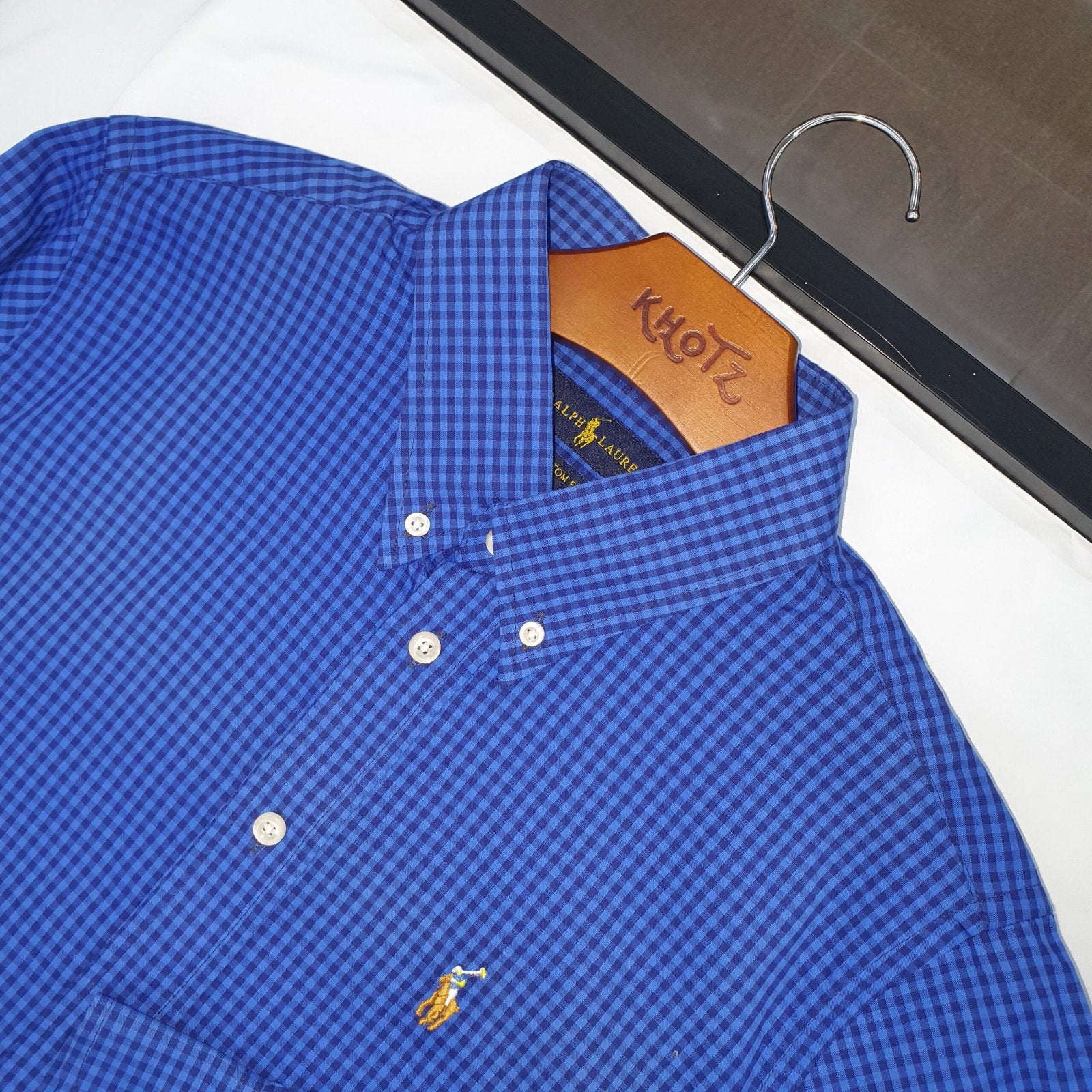 Camisa Ralph Lauren Masculina Micro Xadrez Azul Royal Pony Colorido