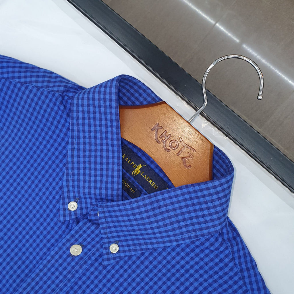 Camisa Ralph Lauren Masculina Micro Xadrez Azul Royal Pony Colorido