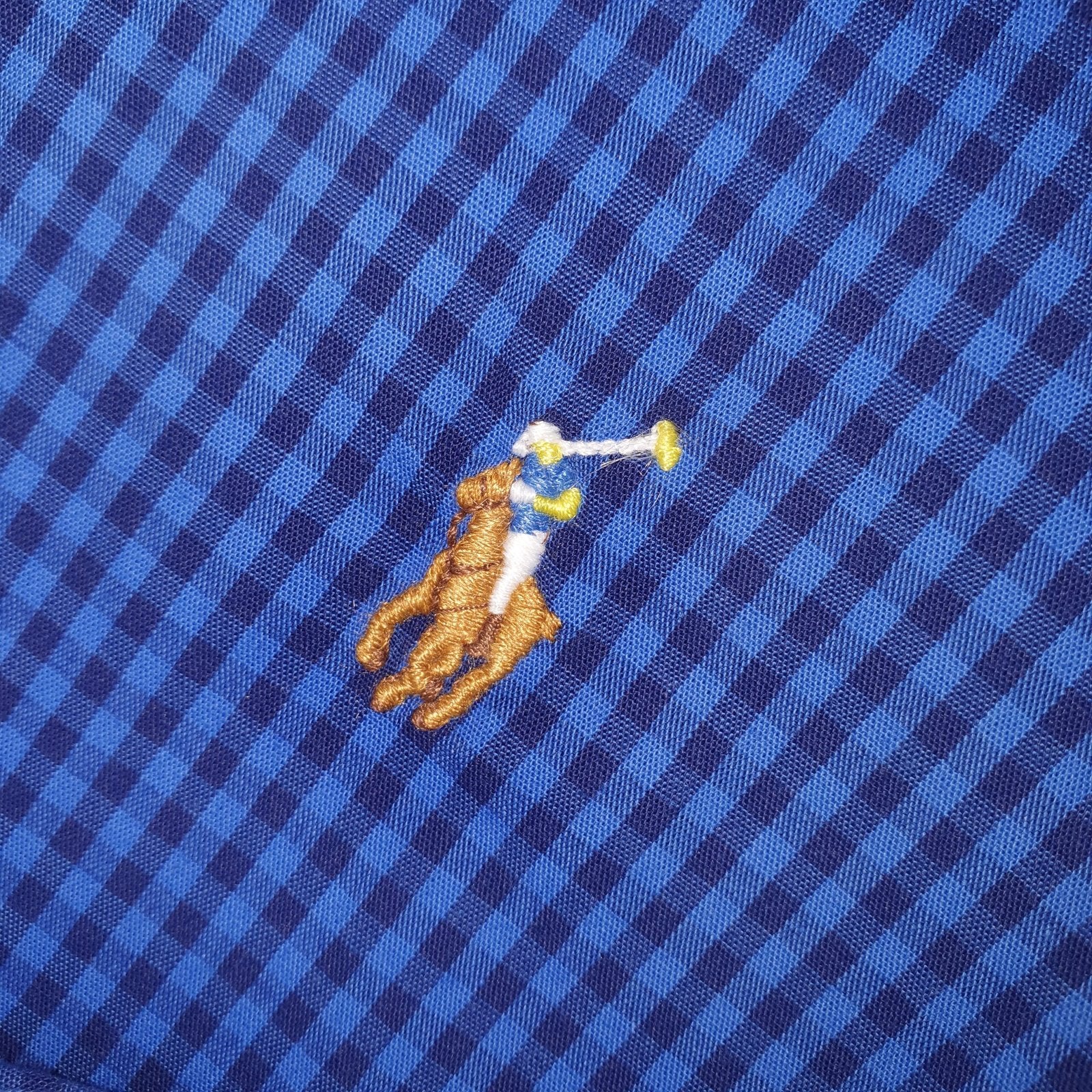 Camisa Ralph Lauren Masculina Micro Xadrez Azul Royal Pony Colorido