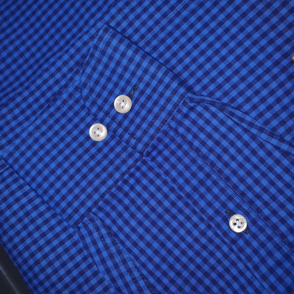 Camisa Ralph Lauren Masculina Micro Xadrez Azul Royal Pony Colorido