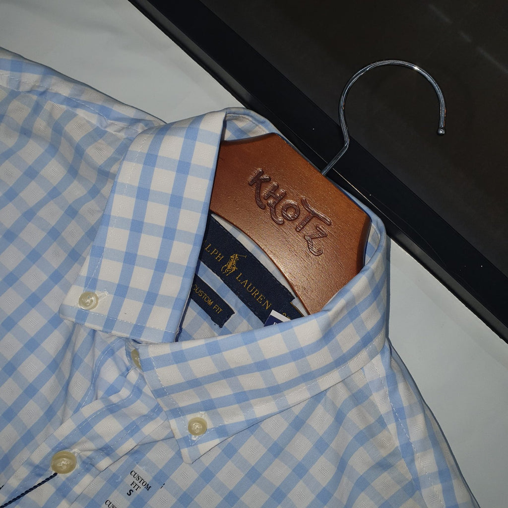 Camisa Ralph Lauren Masculina Xadrez Azul e Branco Pony Rosa