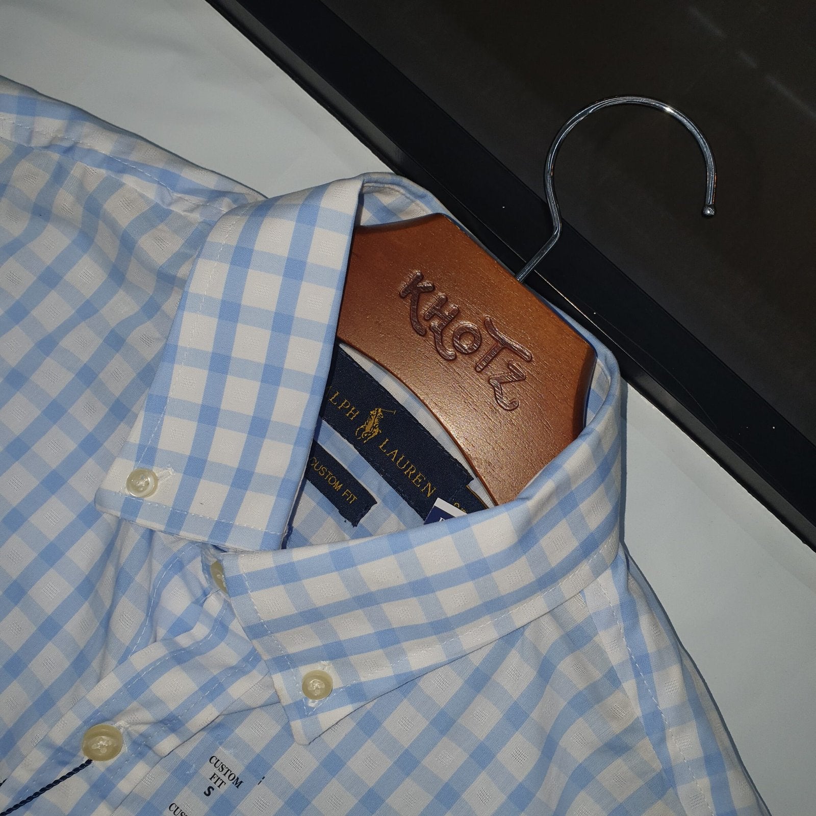 Camisa Ralph Lauren Masculina Xadrez Azul e Branco Pony Rosa