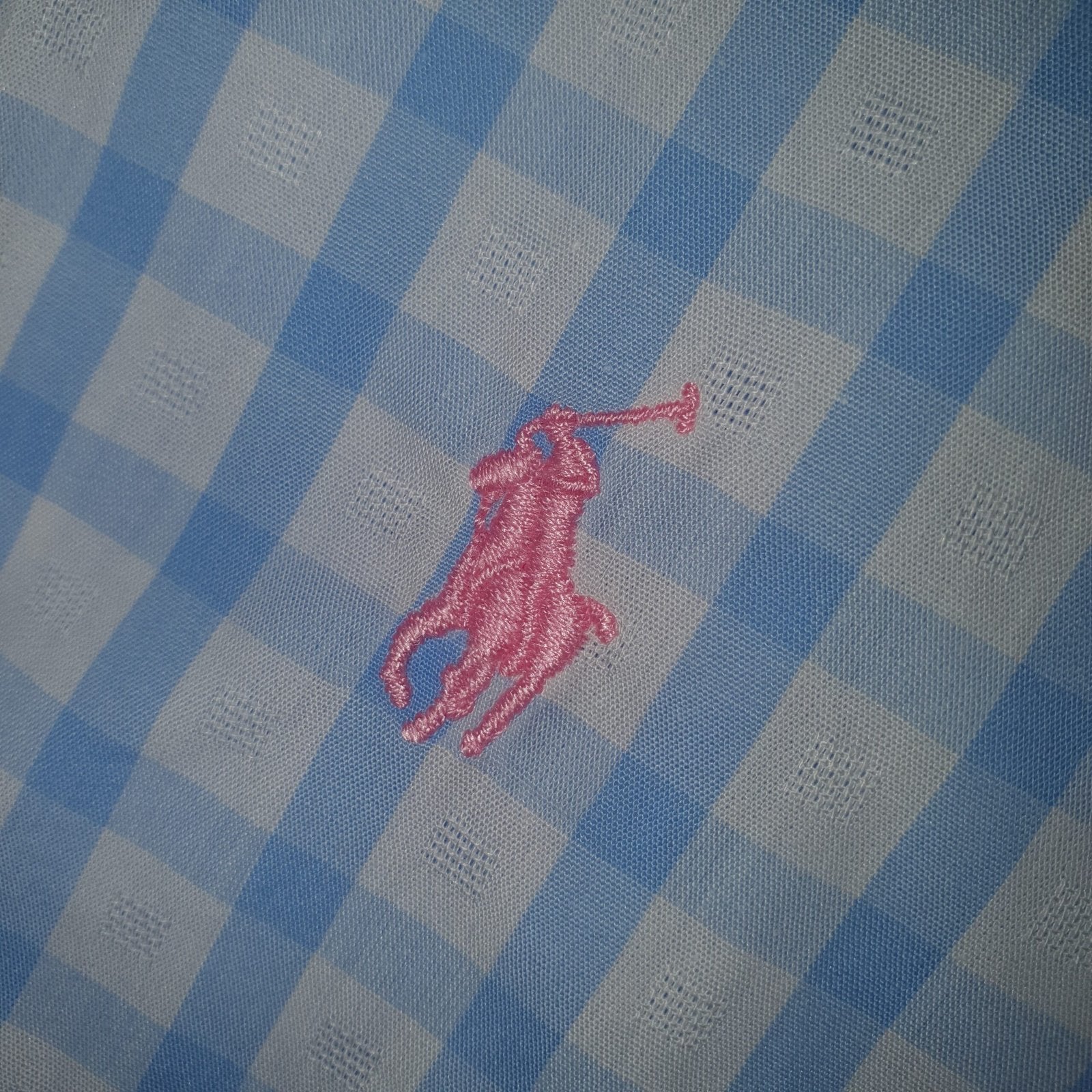 Camisa Ralph Lauren Masculina Xadrez Azul e Branco Pony Rosa