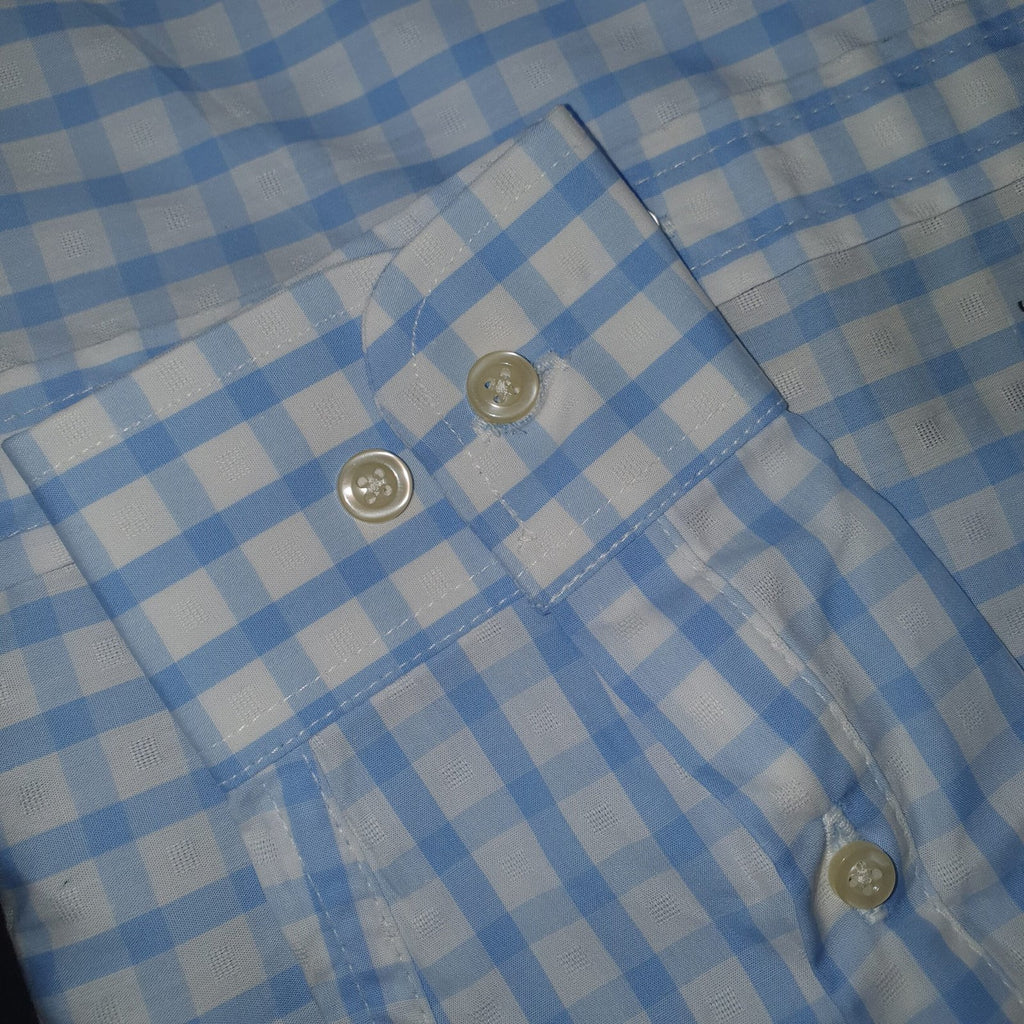 Camisa Ralph Lauren Masculina Xadrez Azul e Branco Pony Rosa
