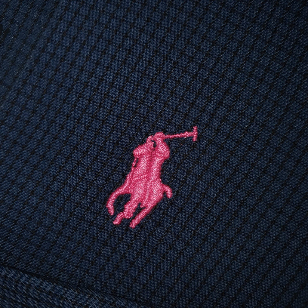 Camisa Ralph Lauren Masculina Micro Xadrez Azul Petróleo Pony Rosa