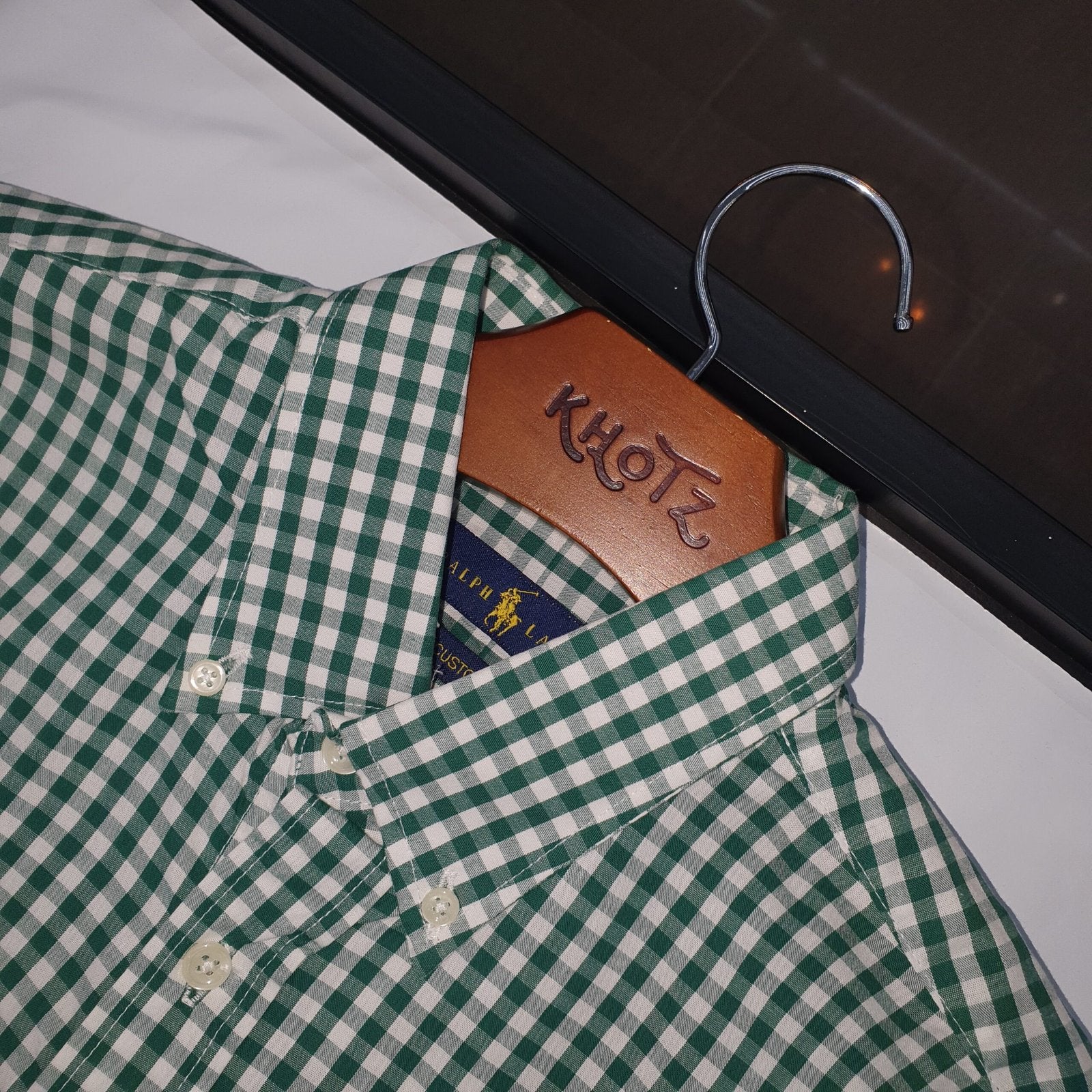 Camisa Ralph Lauren Masculina Xadrez Verde e Branco Pony Laranja