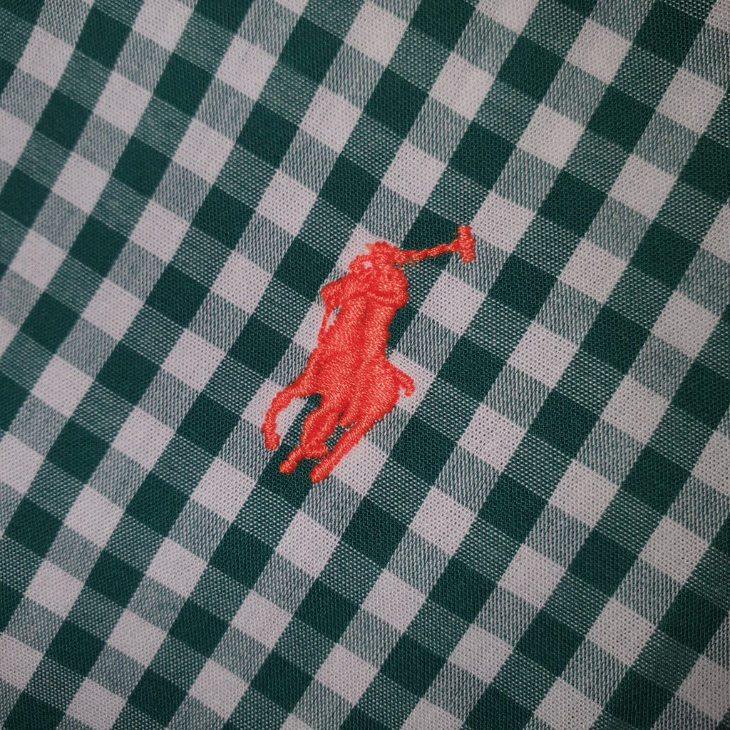 Camisa Ralph Lauren Masculina Xadrez Verde e Branco Pony Laranja