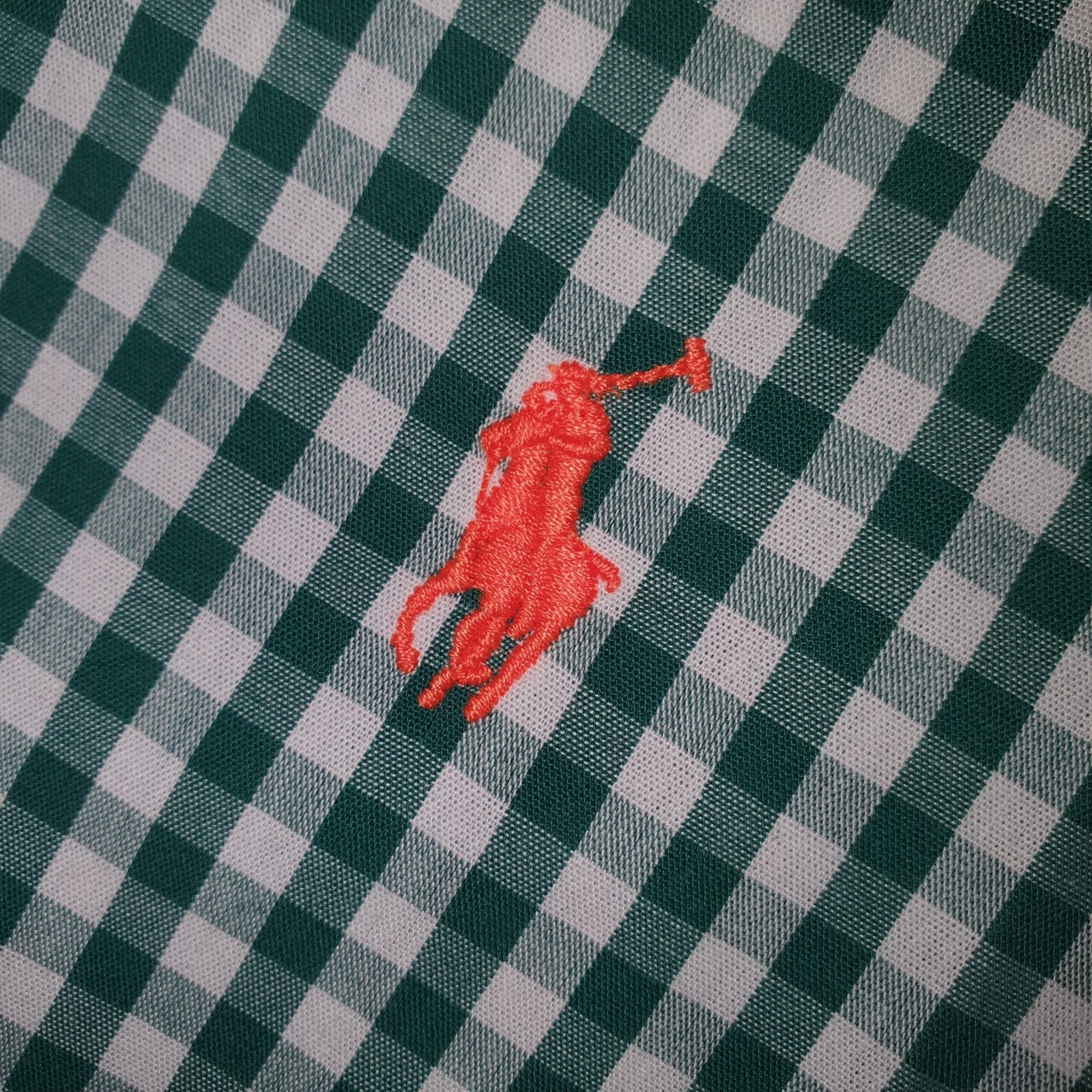 Camisa Ralph Lauren Masculina Xadrez Verde e Branco Pony Laranja