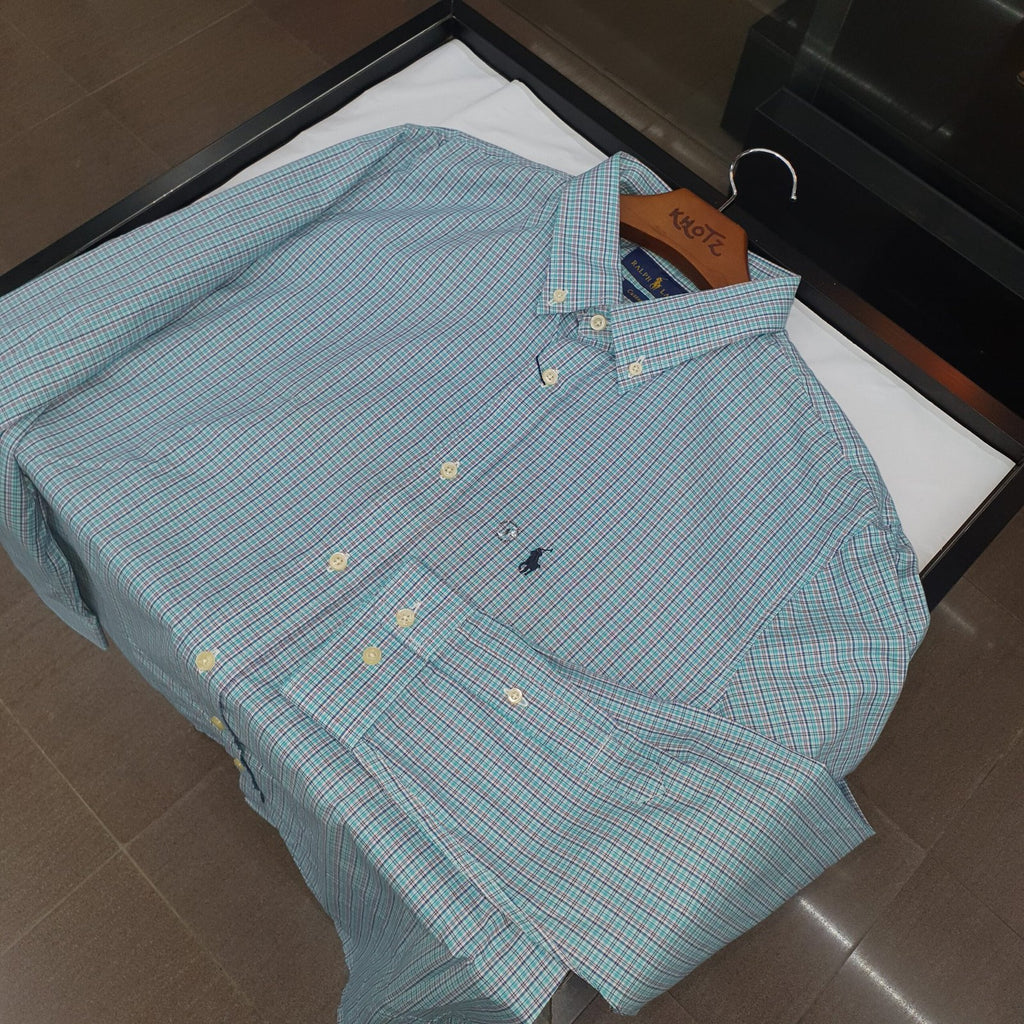 Camisa Ralph Lauren Masculina Xadrez Algodão Doce Pony Petróleo
