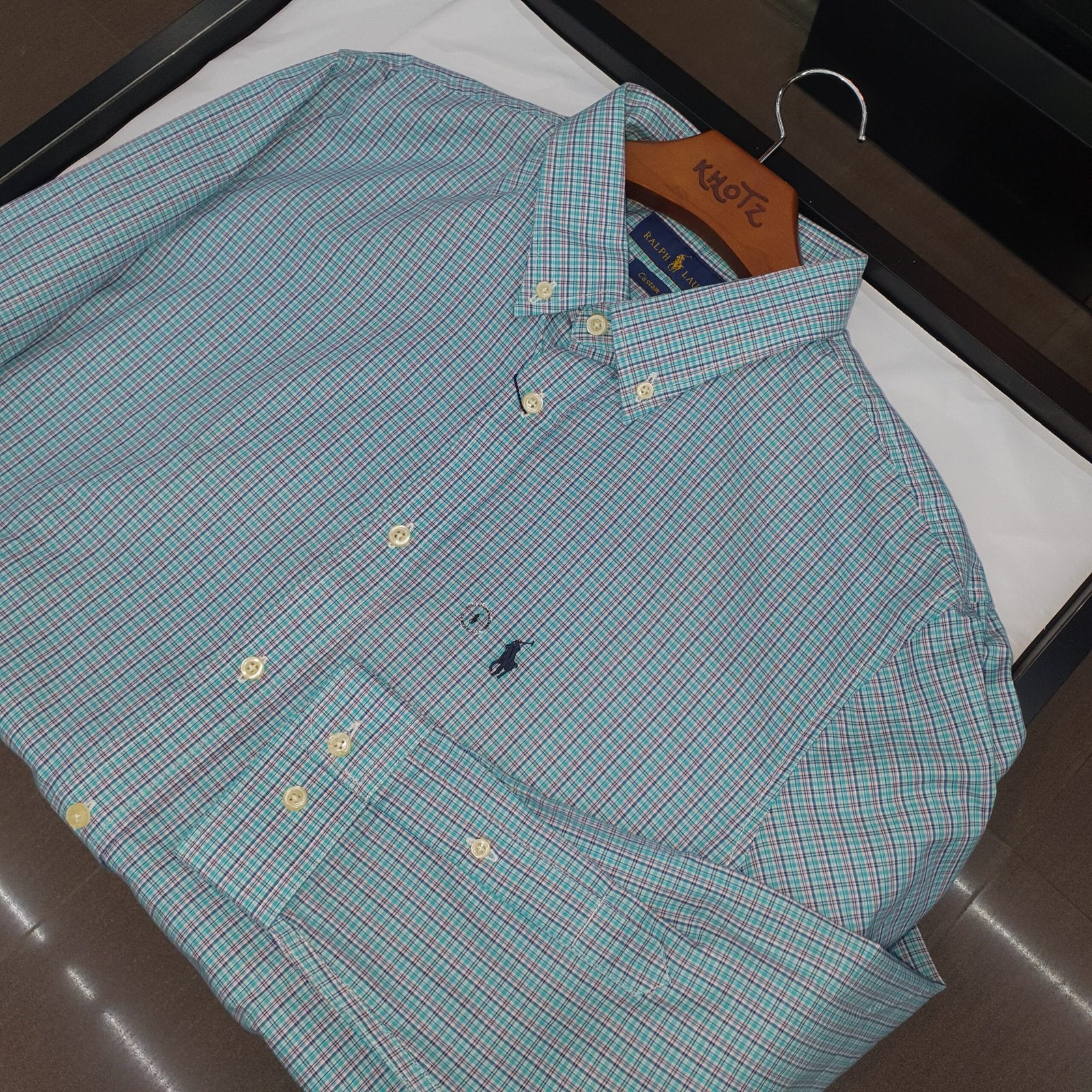 Camisa Ralph Lauren Masculina Xadrez Algodão Doce Pony Petróleo
