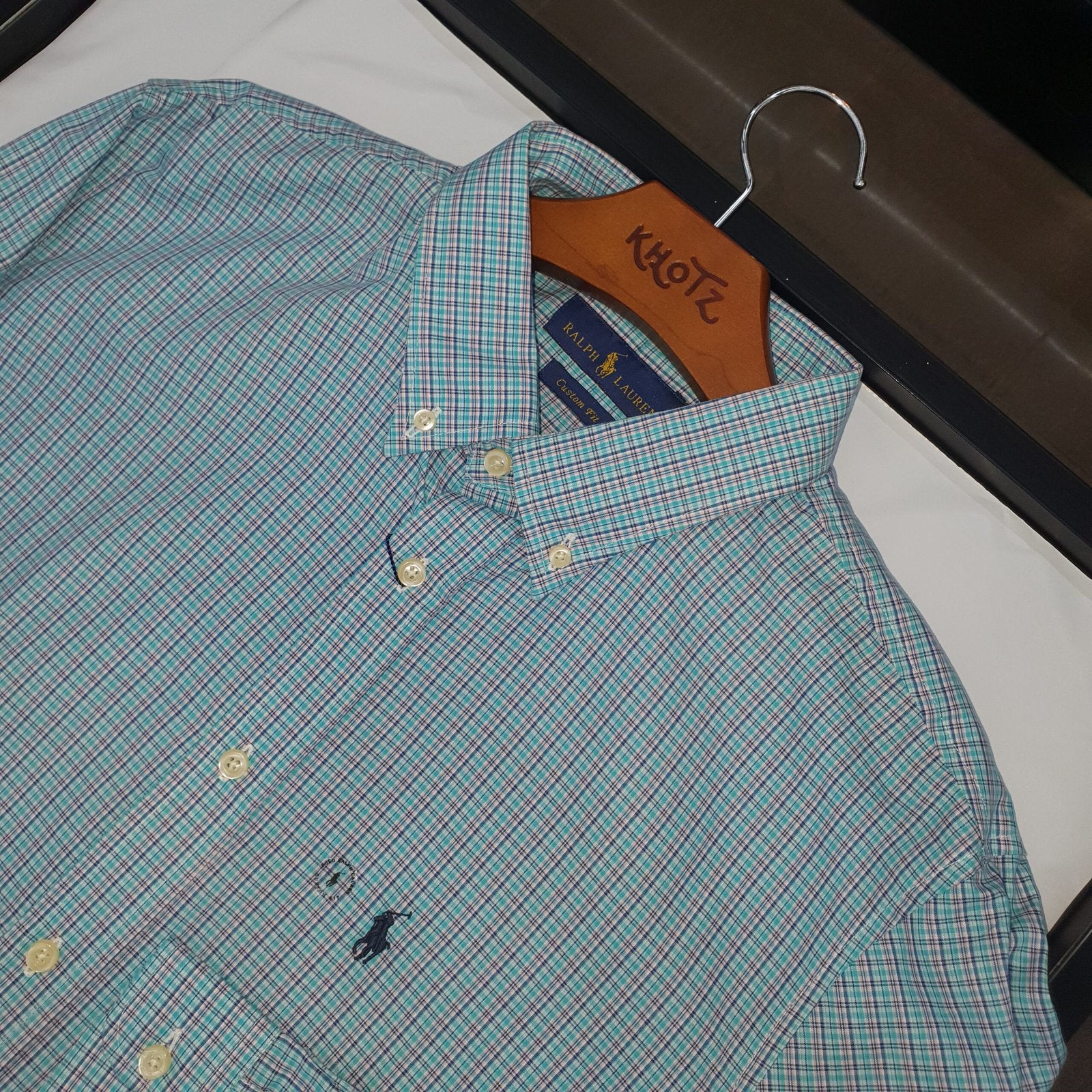 Camisa Ralph Lauren Masculina Xadrez Algodão Doce Pony Petróleo