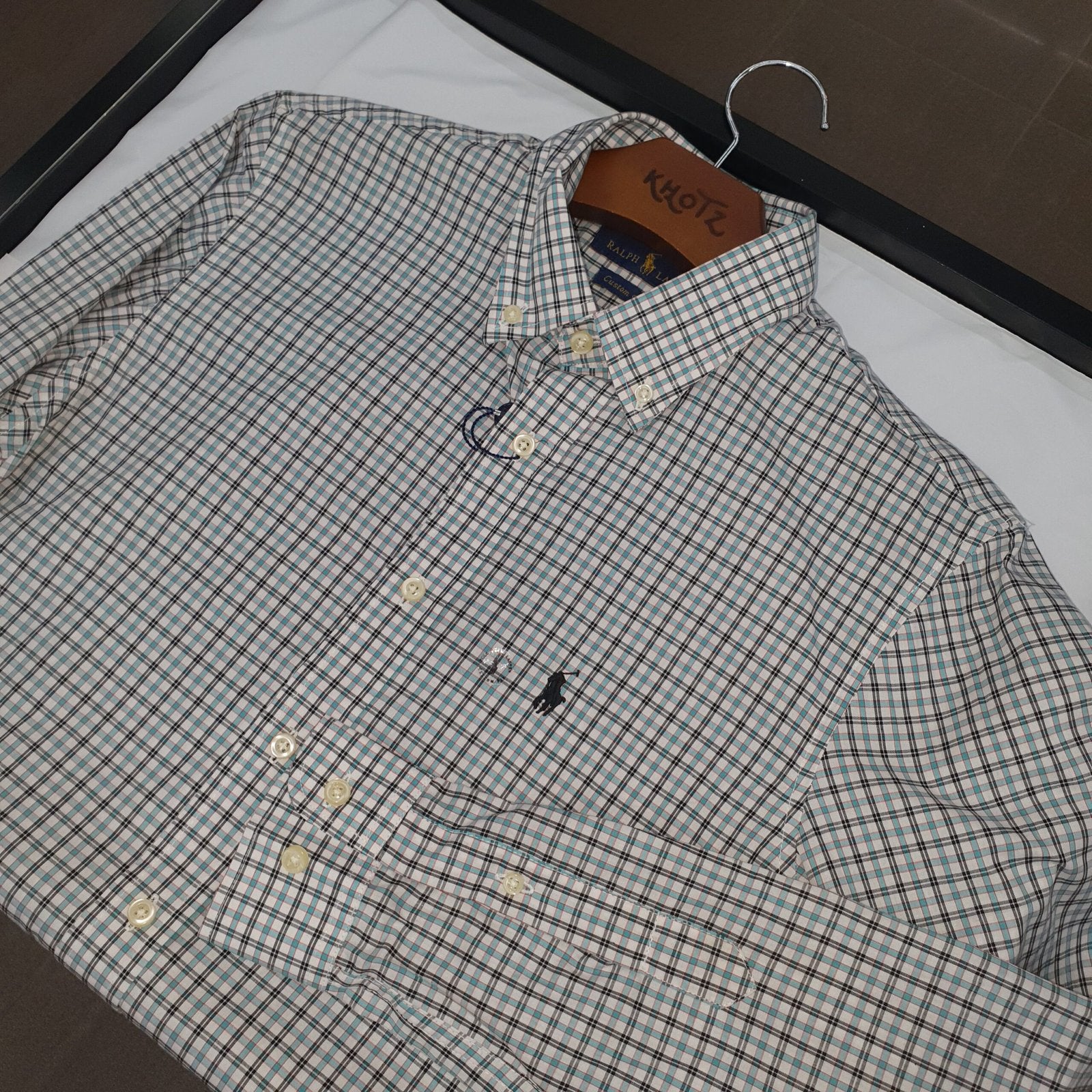 Camisa Ralph Lauren Masculina Xadrez Azul Tricolor Pony Preto