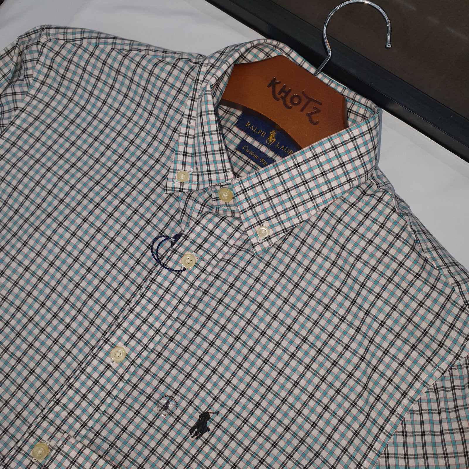 Camisa Ralph Lauren Masculina Xadrez Azul Tricolor Pony Preto