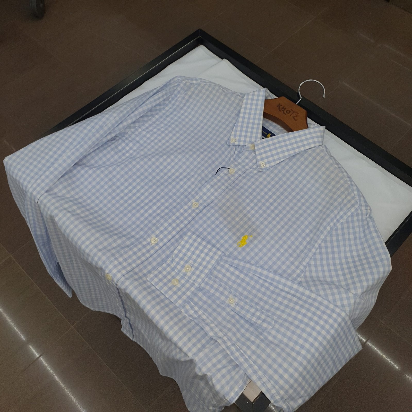 Camisa Ralph Lauren Masculina Xadrez Azul Piscina Pony Amarelo