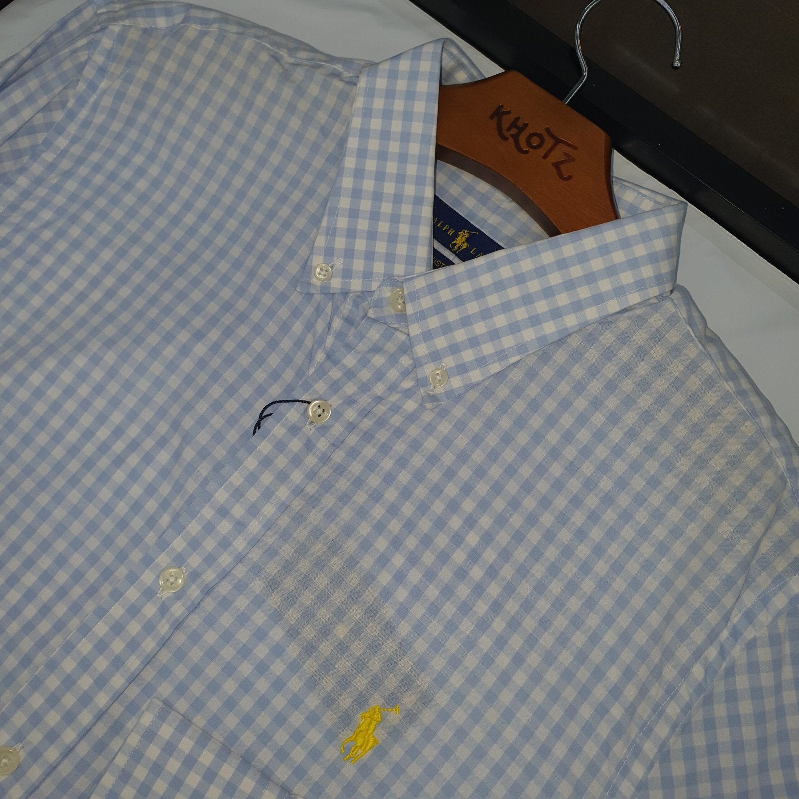 Camisa Ralph Lauren Masculina Xadrez Azul Piscina Pony Amarelo