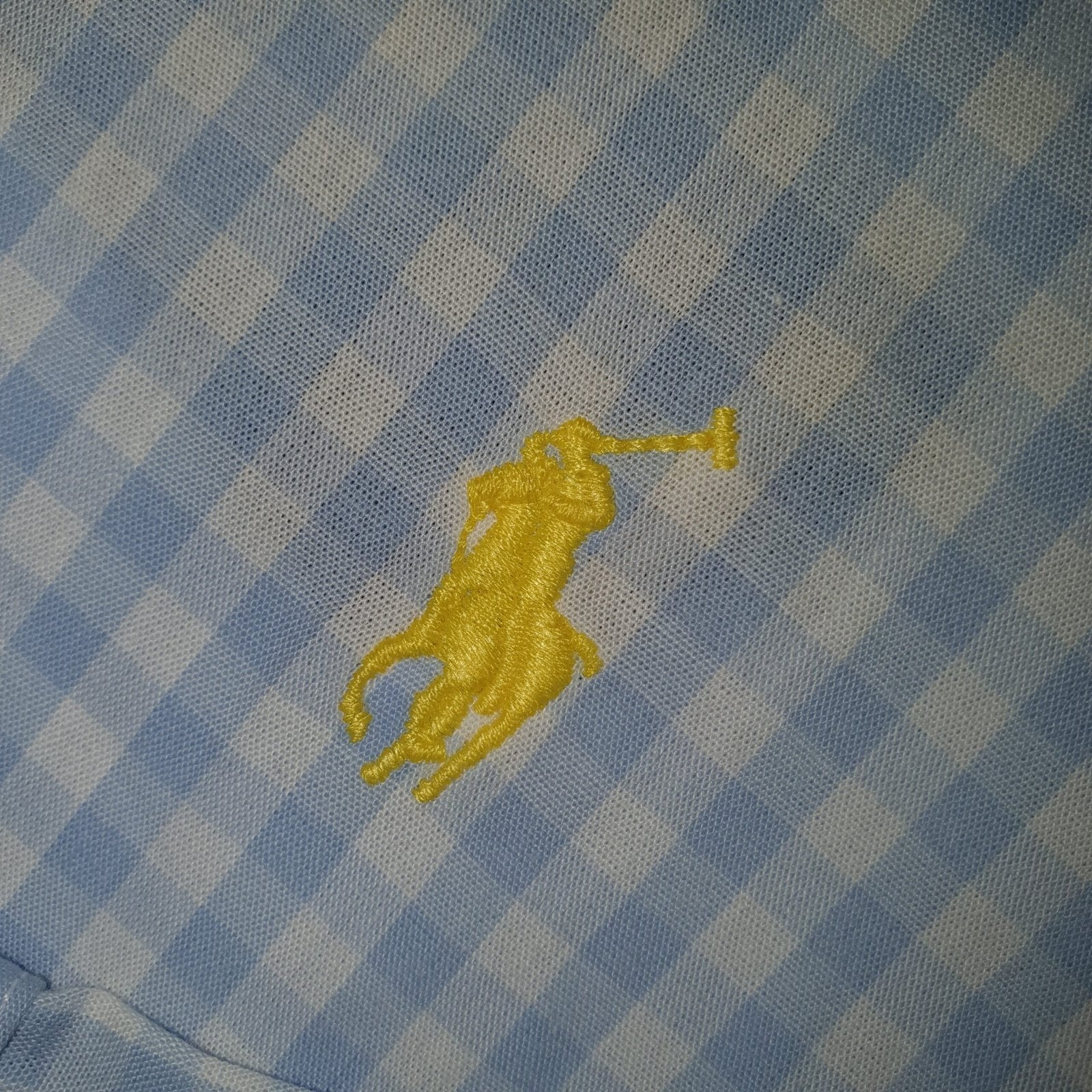 Camisa Ralph Lauren Masculina Xadrez Azul Piscina Pony Amarelo