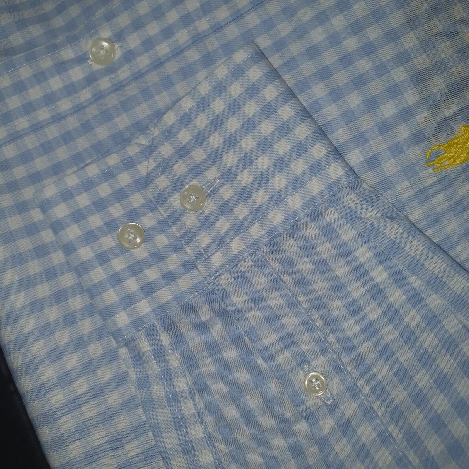 Camisa Ralph Lauren Masculina Xadrez Azul Piscina Pony Amarelo