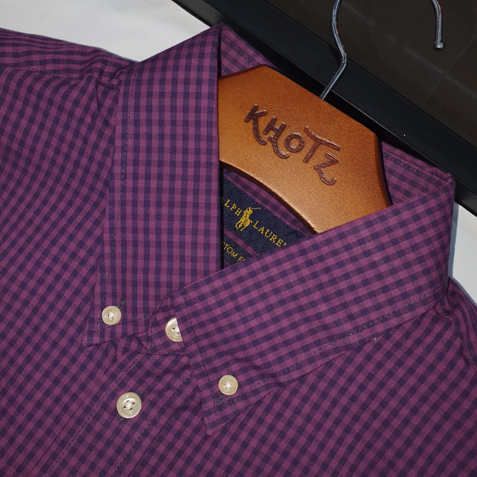 Camisa Ralph Lauren Masculina Micro Xadrez Roxa Pony Colorido