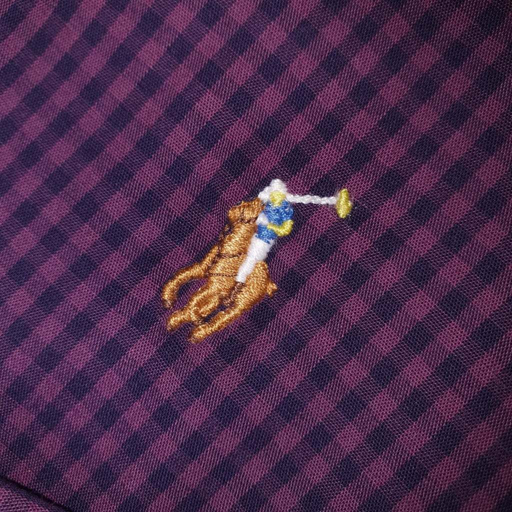 Camisa Ralph Lauren Masculina Micro Xadrez Roxa Pony Colorido