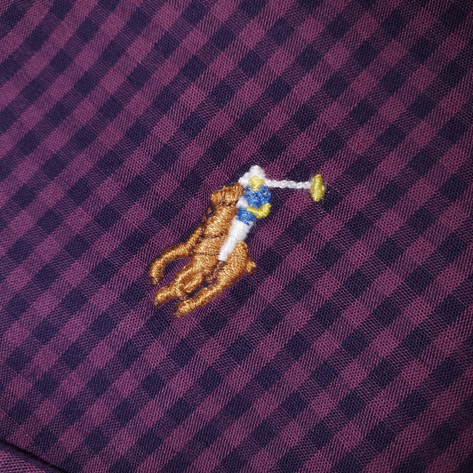 Camisa Ralph Lauren Masculina Micro Xadrez Roxa Pony Colorido