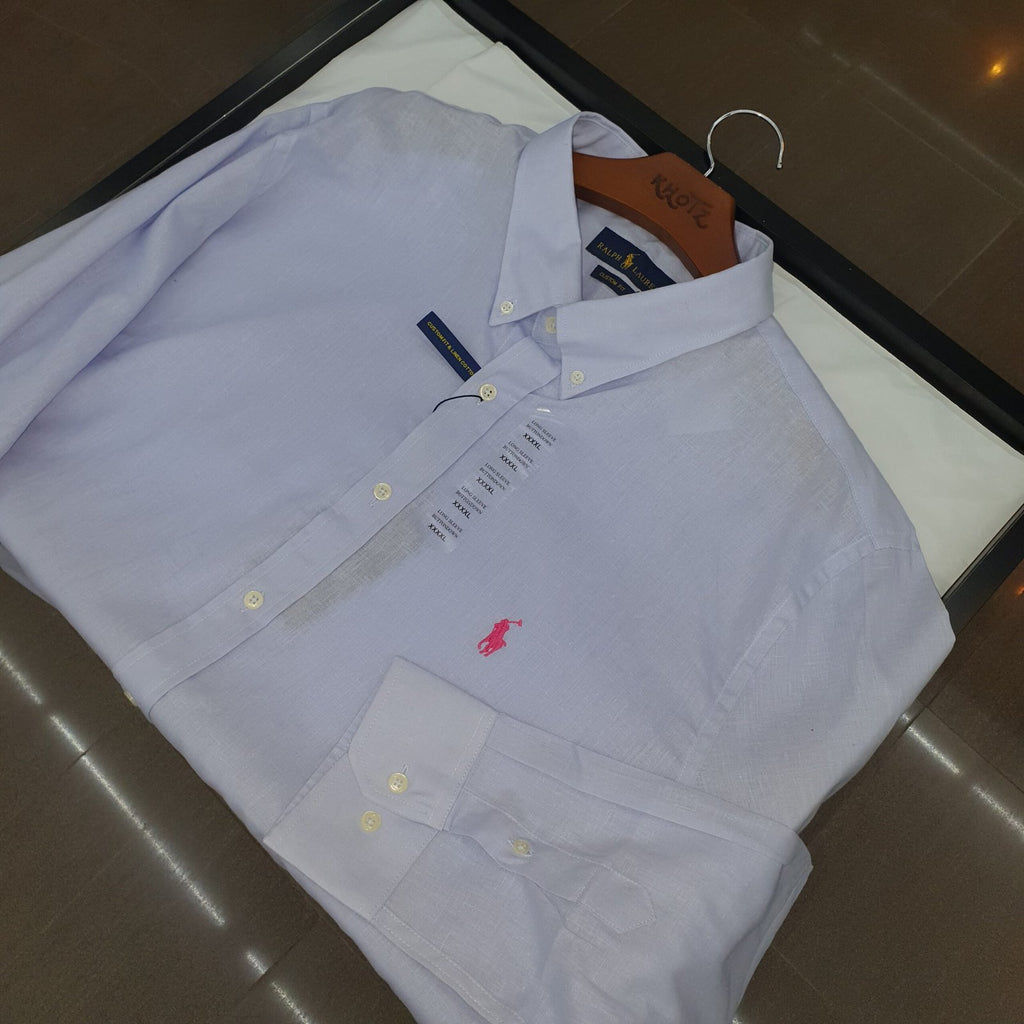 Camisa Ralph Lauren Masculina Linho cor Azul Bebê Pony Rosa