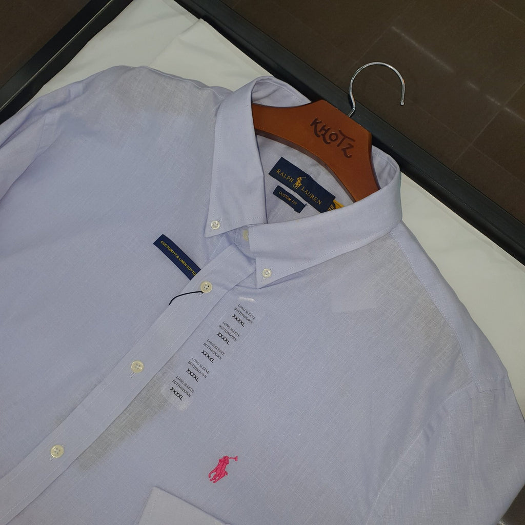 Camisa Ralph Lauren Masculina Linho cor Azul Bebê Pony Rosa