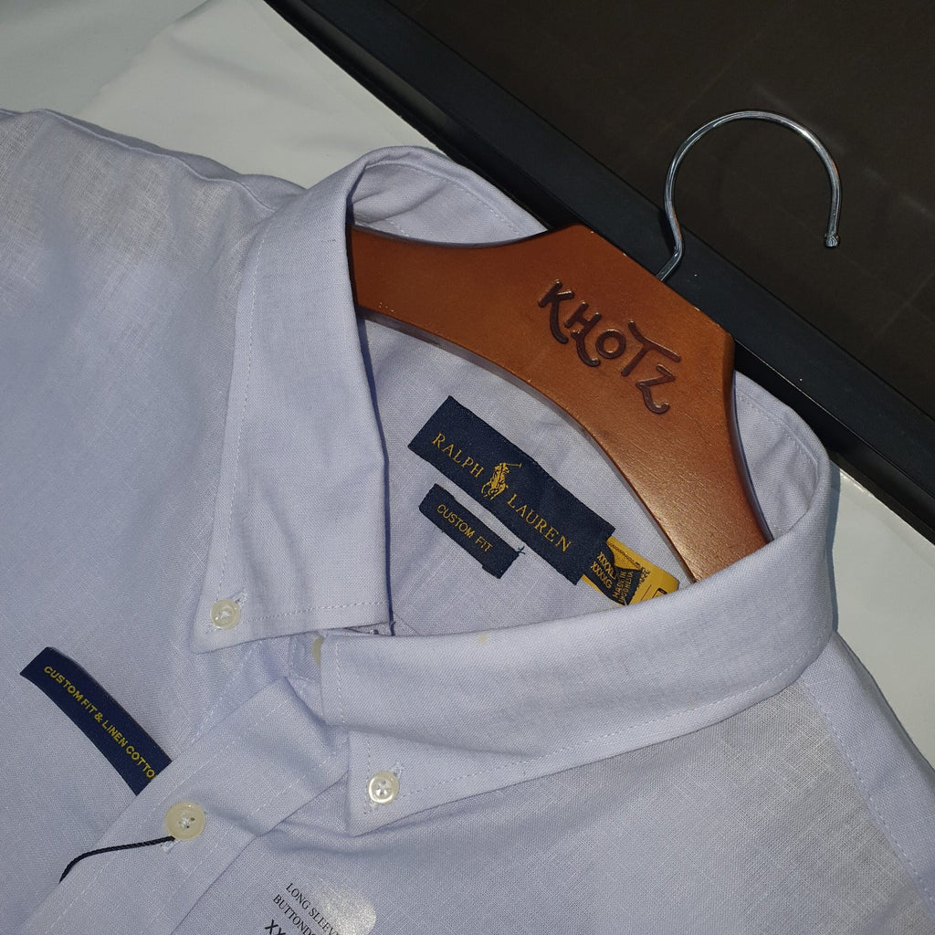 Camisa Ralph Lauren Masculina Linho cor Azul Bebê Pony Rosa